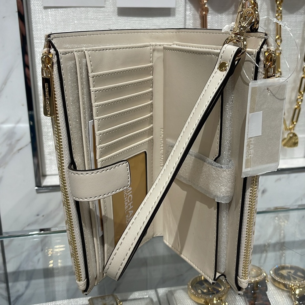 Michael Kors Jet Set Travel Large Double-Zip Wristlet-Wallet-PhoneHolder Pale - Picture 7 of 16